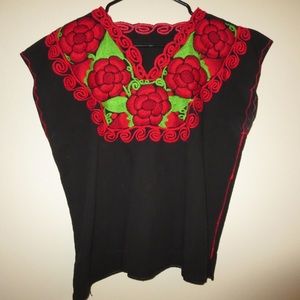Beautiful Rose embroidered Mexican blouse